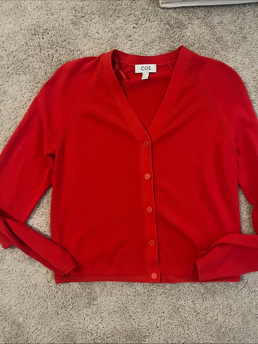 COS Women's Bright Red V-Neck Button Cardigan